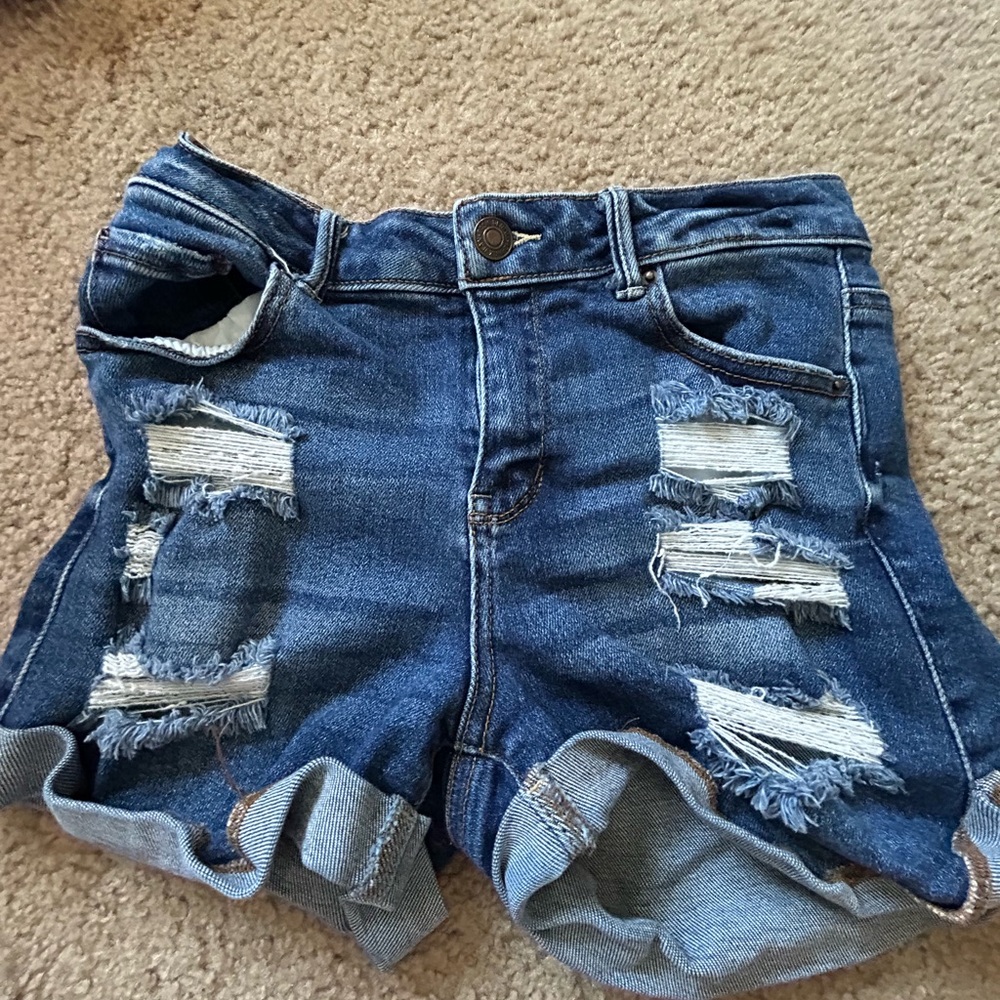 Wax Jean Blue Distressed Jean Shorts